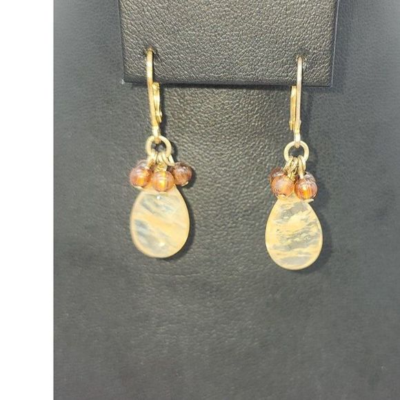 Vintage Natural Rutilated Quartz Gemstone Dangle Earrings - Picture 4 of 5